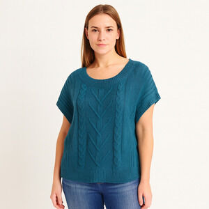 Anthropologie Pilcro Oversized Cable Knit Sweater Tee Short Sleeve Pullover M